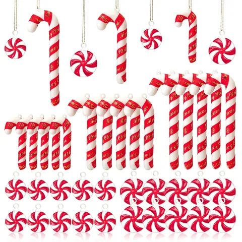 Christmas Candy Cane And Peppermint Hanging Ornaments Red White Spiral Plastic Decorations For Tree Home Holiday Party