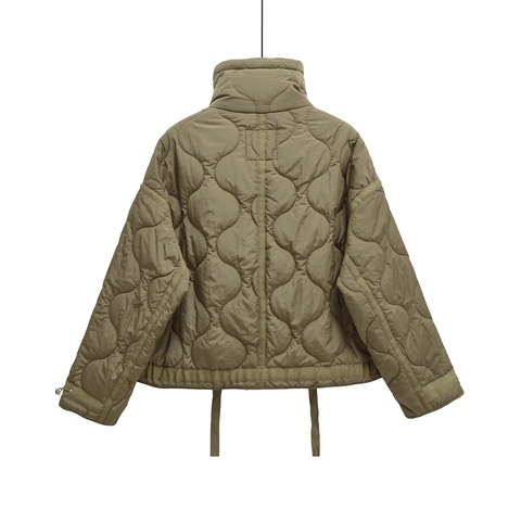 Damen Stehkragen Gesteppte Jacke Leicht Locker Wasserwelle Puffer Mantel Mit Kordelzug Am Saum Und Taschen