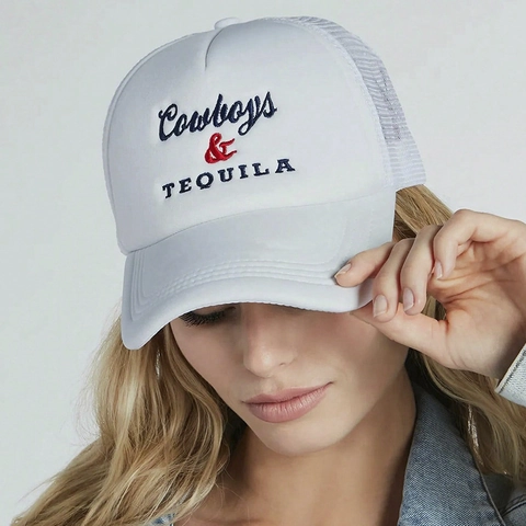 Cappello Trucker Ricamato Cowboys & Tequila Vintage Mesh Baseball Cap Traspirante Regolabile Cappello Da Sole All'aperto