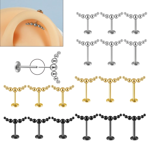 Labret De Acero Inoxidable Racimo Multi Bolas Curvo Piercing Labio Cartílago Oreja Joyería Corporal Sin Rosca Unisex Estilo Simple
