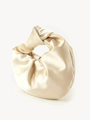 Satin Pleated Evening Bag For Women French Design Knotted Handle Ruched Cloud Clutch Handbag For Wedding Party Banquet