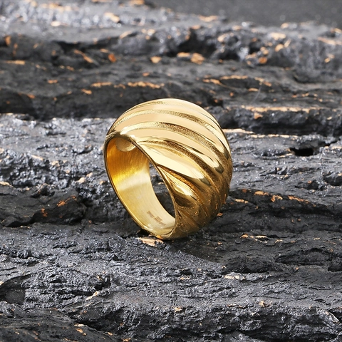 Anillo Ancho De Croissant Para Hombre Acero Inoxidable Retro Francés Textura De Espiral Retorcida Anillo Vintage