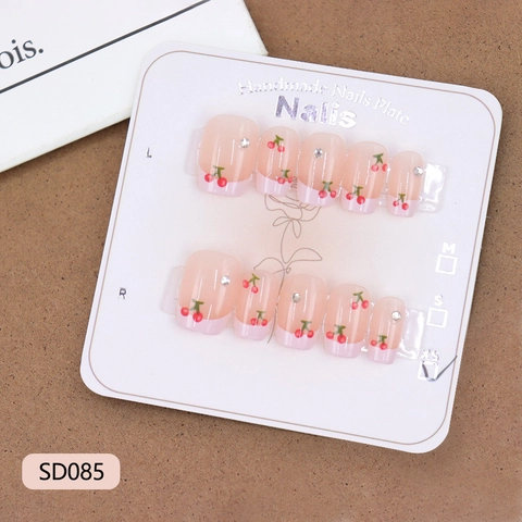 Uñas Postizas Rosa Francés Cereza Hechas A Mano Pedrería Cortas Cuadradas Reutilizables Uñas Artificiales Estilo Dulce
