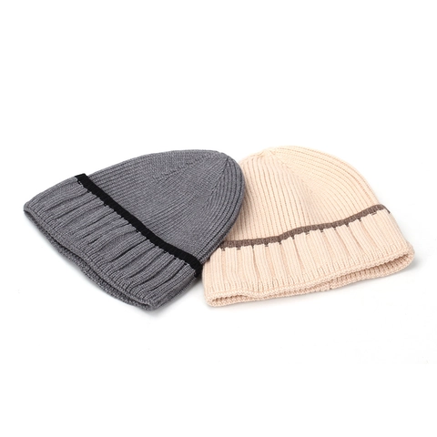 Gorro De Punto De Invierno Beanie Acanalado Rayado Dobladillo Cálido Color Sólido Exterior Gorro Para Hombre Mujer