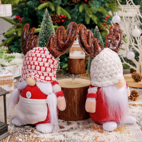 Gnomo Di Natale Bambola Peluche Corna Di Renna Tomte Nordico Senza Volto Ornamento In Piedi Tessuto Maglia Pelliccia Ecologica