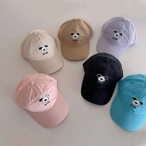 Kids Baseball Cap Polyester Breathable Sun Protection Summer Cartoon Dog Embroidery Candy Color Duck Tongue Hat