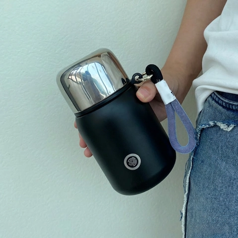 316 Stainless Steel Vacuum Insulated Water Bottle Tea Infuser Portable Lanyard Frosted Surface Leakproof Travel Mug