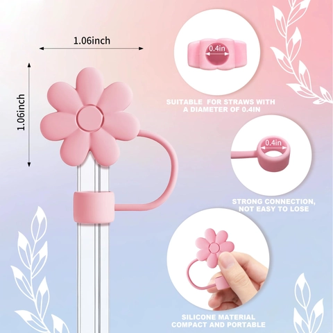 Initial Herz Charm Metallkette Für Bechergriff Rosa Blume Silikon Strohhalmabdeckung Staubschutzkappe Dekoratives Zubehör