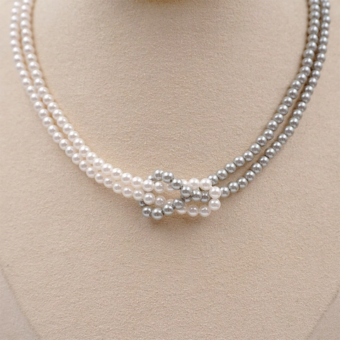 Collana E Bracciale In Künstliche Perle Sintetiche Annodate Doppio Strato Acciaio Al Titanio Gioielli Retrò Eleganti Da Donna