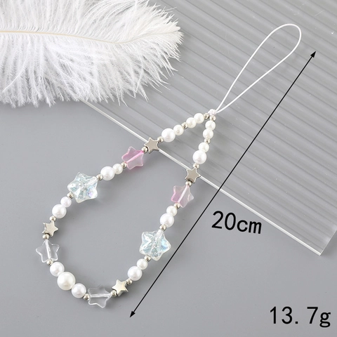 Ciondolo per Telefono con Perline Fatto a Mano per Donna Dolce Fiocco Stella Cuore Orso Perla Artificiale Acrilico Cinturino Borsetta