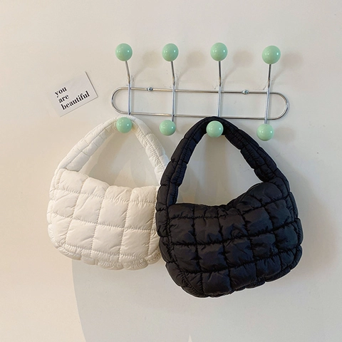 Bolso De Mano Acolchado Para Mujer Mini Bolso De Axila Cloud De Nailon Suave Bolso De Mano Ligero Cierre De Cremallera