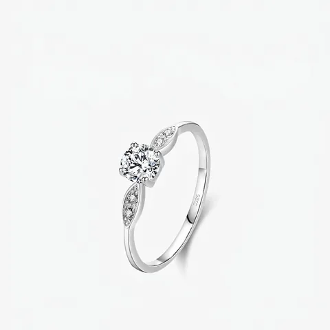 925 Sterling Silber Ring Runder Zirkon Klassisch Platinbeschichtet Eleganter Schmuck Für Damen