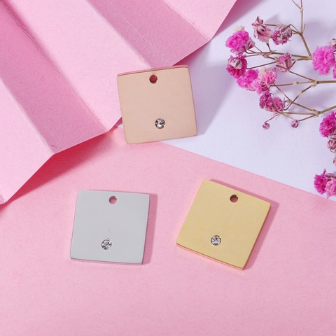 Vierkante 304 Roestvrijstalen Hanger Met Strass Spiegel Gepolijst DIY Sieraden Maken Vinden Blanco Bedel Voor Kettingen