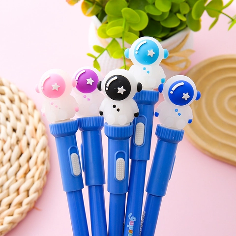 Penna Gel Astronauta Led Luminosa Rotante Antistress Cancelleria Plastica Cartone Animato Inchiostro Nero Per Bambini
