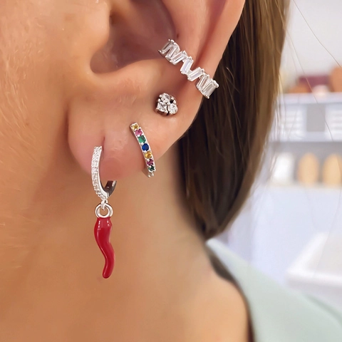 Orecchini A Cerchio Con Ciondolo A Peperoncino 925 Sterling Silver Earring Post Zircone Rame Smalto Vegetale Gioielli Alla Moda Donna