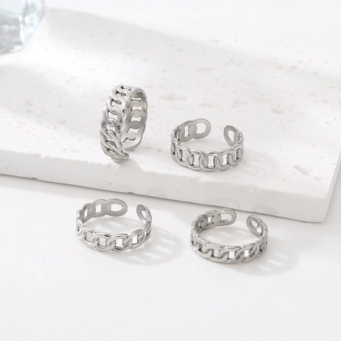 Modischer Verstellbarer Offener Ring Für Damen Minimalistisch 18K Vergoldet Edelstahl Panzerkette Geometrischer Schmuck