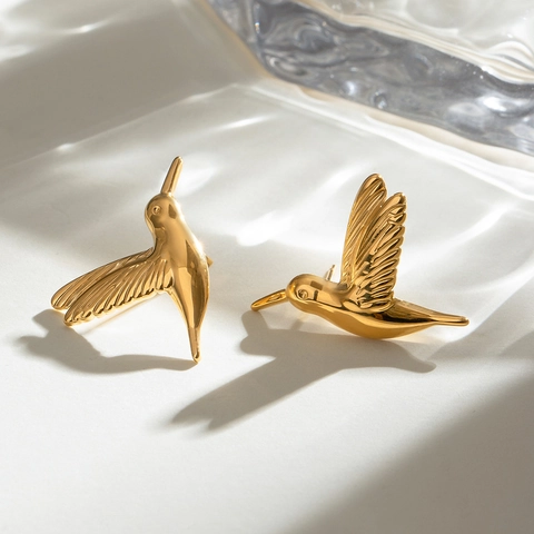 Hummingbird Earrings Stainless Steel Gold Plated Vintage Minimalist Bird Studs For Women Hypoallergenic Jewelry