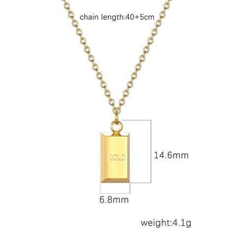 Gold Brick Pendant Necklace Stainless Steel Engraved Lucky Square Bar Clavicle Chain Minimalist Jewelry For Women