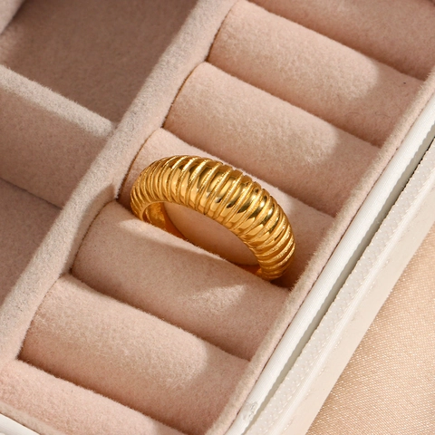 Anillo De Banda Croissant Chapado En Oro 18K Acero Inoxidable Rayado Esmalte Colorido Joyería De Moda Para Mujeres