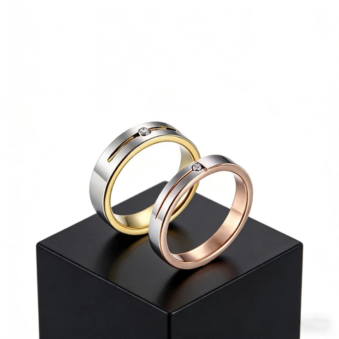 Bague En Acier Au Tungstène Bicolore Avec Strass Unique Inlay Bijoux Minimalistes Pour Hommes Femmes Couples