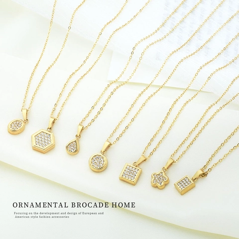 Collar De Colgante Geométrico De Acero De Titanio Con Circón Joyería Minimalista Chapada En Oro Para Mujer Elegante