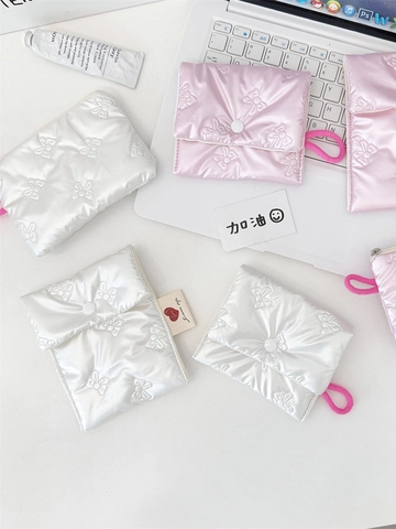 Borsa Trucco Trapuntata Con Fiocco Satén Portatile Pochette Cosmetici Portamonete Per Archiviazione Viaggio Stile Ins