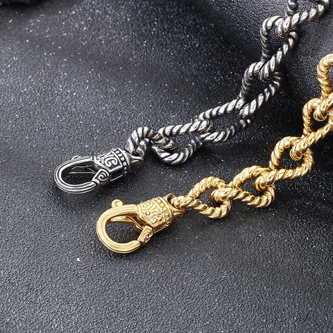 Pulsera Para Hombre Cadena De Cuerda Trenzada Acero Inoxidable Doble Capa Industrial Punk Retro Biker Joyería Con Cierre Grabado