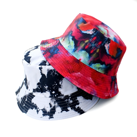 Bucket Hat Reversible Tie Dye Print Polyester Cotton Twill Sun Protection Outdoor Streetwear Fashion For Women Men