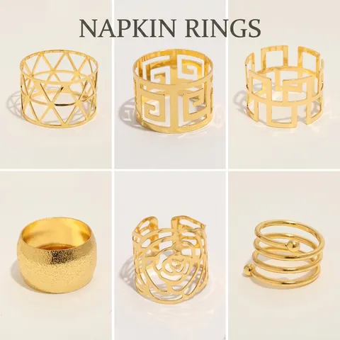 Metal Napkin Rings Hollow Geometric Triangle Design Holder For Wedding Party Dinner Table Decoration Luxury Gold Silver