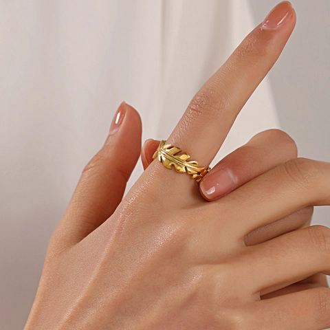 Anillo De Forma De Hoja Acero Inoxidable Apertura Ajustable Diseño De Rama Texturizada Accesorio De Joyería Para Mujer