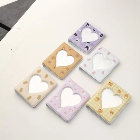 3 Zoll Fotokartenhalter PVC Herz Hohl Fotoalbum Für Kpop Karten Tragbar Cartoon Muster Mit Perlenkette
