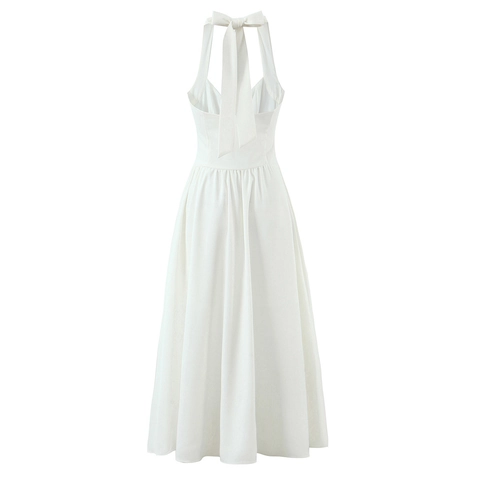 Halter Neck Rückenfreies Maxikleid Elegant Schnüren Vorne Geknöpft Schlitz Ärmellos Einfarbig Party Sexy