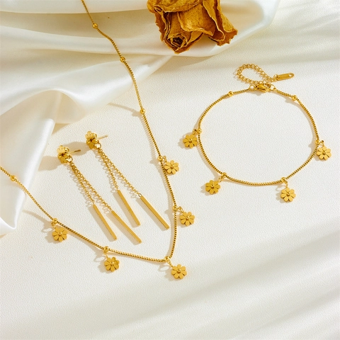 Madeliefje Bloem Sieraden Roestvrij Staal Niet Vervagend Enkelbandje Ketting Armband Oorbellen Dames Elegant