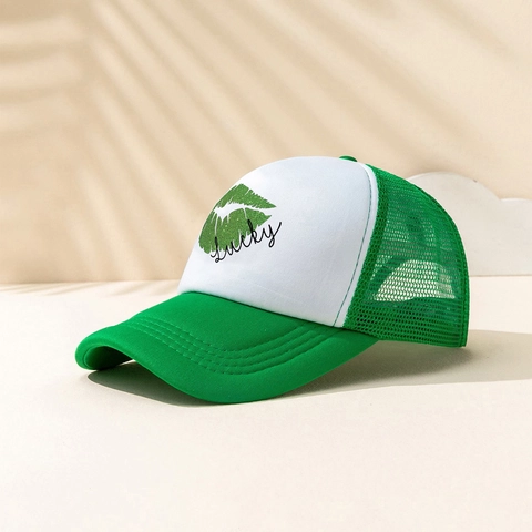 St Patricks Day Trucker Hat Green Lucky Letter Lip Print Mesh Baseball Cap Adjustable Sequin Breathable For Women Men