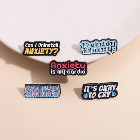 Pin De Esmalte Salud Mental Broche De Aleación Insignia Cita Inspiradora Para Ropa Bolso Joyas Batería Social