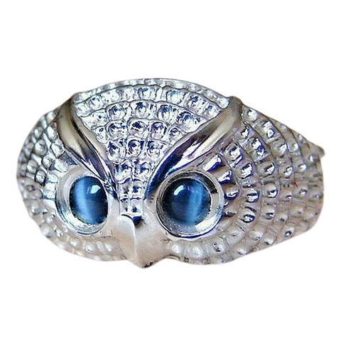 Creative Owl Ring Copper Animal Finger Jewelry With Blue Cat Eye Stone And Rhinestones Retro Vintage Style For Women Men