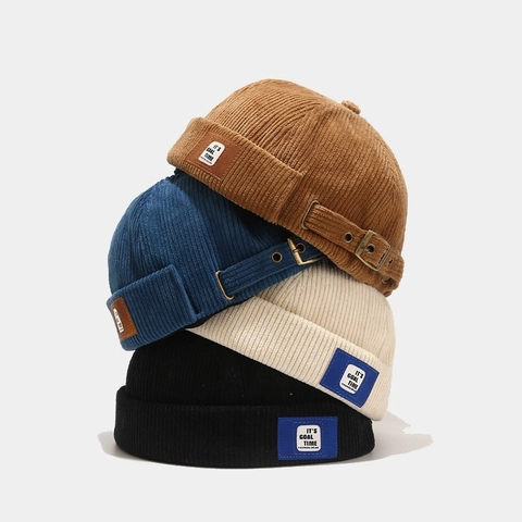 Retro Corduroy Brimless Docker Hat Vintage Streetwear Verstellbare Label Kappe Für Männer Frauen