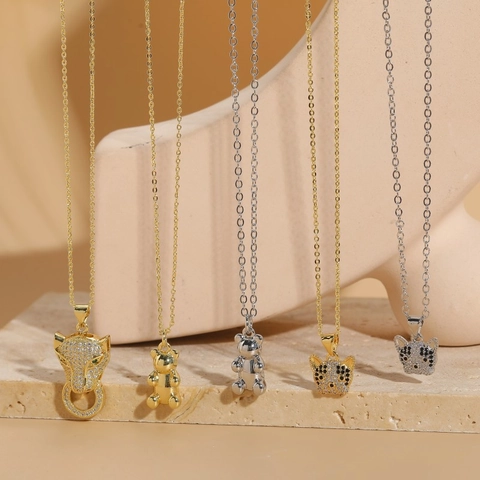 Animal Pendant Necklace Copper Zircon Leopard Bear Cat Head Design Ins Style Light Luxury Jewelry Women Trendy Accessories