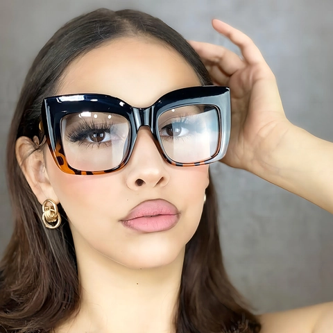 Mode Übergroße Quadratische Brillenrahmen Damen Anti Blaulicht PC Rahmen Retro Trendy Klare Linse Optische Brille