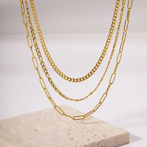 Layered Necklace For Women 18K Gold Plated Stainless Steel Waterproof Hypoallergenic Paperclip Cuban Snake Chain Jewelry