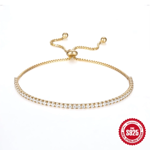 Tennis Armband 925 Sterlingsilber AAAAA Zirkonia Verstellbarer Schiebeverschluss Eleganter Schmuck Für Damen