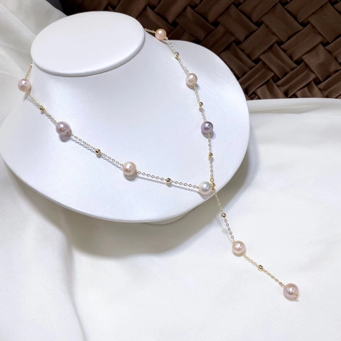 Elegant Multicolor Freshwater Pearl Necklace For Women Titanium Steel Gold Filled Adjustable Y Shaped Choker Fashion Jewelry
