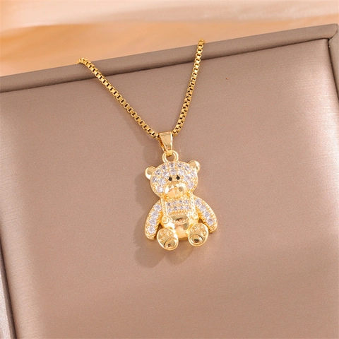 Bär Anhänger Halskette Edelstahl Mit Zirkonia Strass Frauen Gold Winziges Tier Schlüsselbein Kette Minimalistischer Schmuck