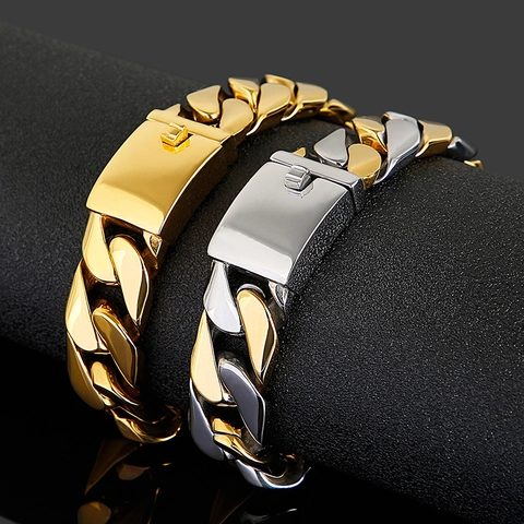 Bracciale Da Uomo A Catena Cubana Pesante Placcato Oro 18K Acciaio Inossidabile 316L Gioielli Hip Hop Di Moda Per Lui