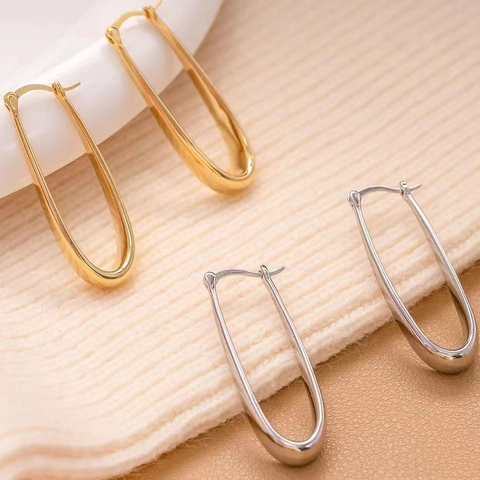 Kupfer 18K Vergoldet Minimalistische U-Förmige Creolen Für Damen Geometrische Wassertropfen Metallische Ohrringe Schmuck