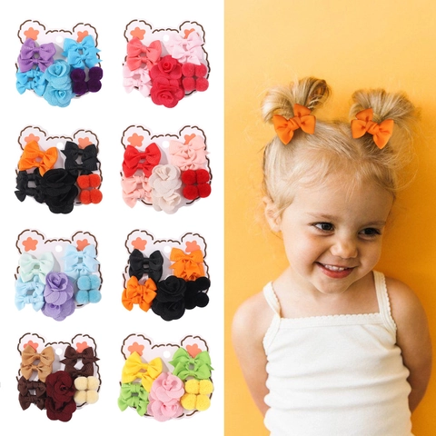 Accesorios Para El Cabello Niñas Lazos Flores Chiffon Pompones Cinta Grosgrain Pinzas Y Gomas Para Pelo Dulce Floral Niños