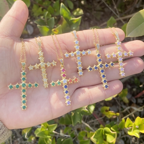 Collana Con Pendente A Croce Hip Hop Rame Placcato Oro 18K Zircone Gioielli Scintillanti Regalo Per Uomini Donne