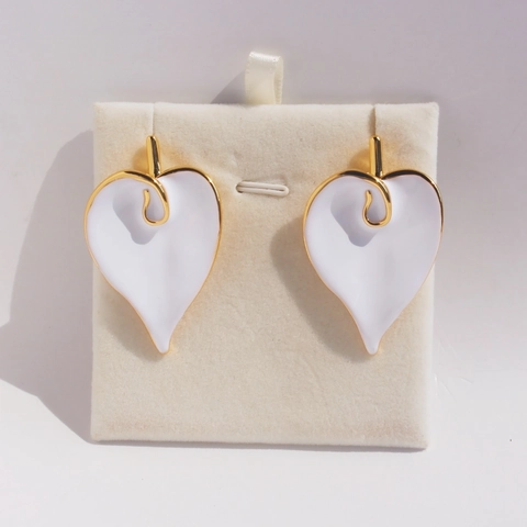 Calla Lily Leaf Stud Earrings Brass With White Enamel And 925 Sterling Silver Earring Post Vintage French Style Women