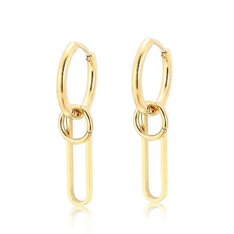 Stainless Steel Geometric Dangle Earrings Minimalist Multi Layer Hoop Link U Shape Pendant Jewelry For Women