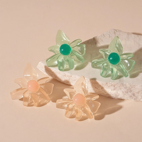 Flower Stud Earrings With 925 Sterling Silver Earring Post Translucent Resin Sweet Fresh Floral Jewelry For Women